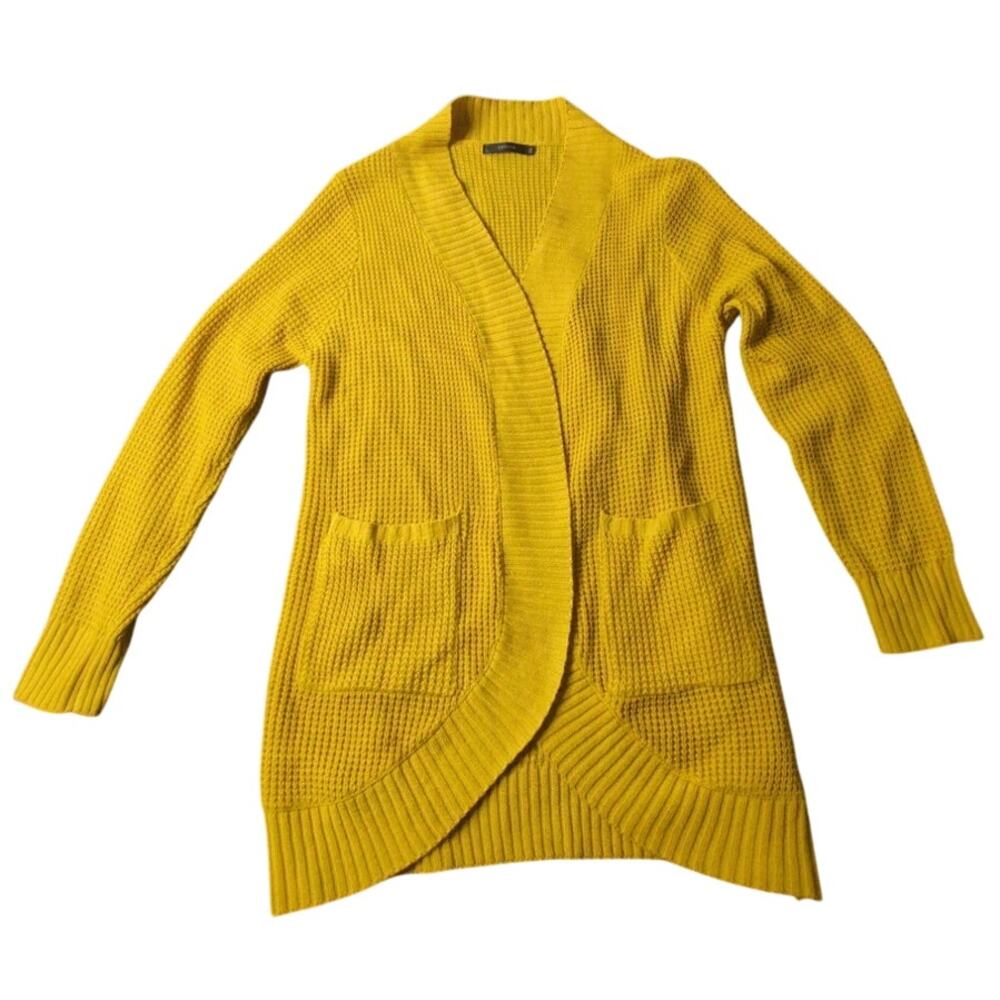 Zesica Women's Mustard Yellow Waffle Knit Cardigan Sweater Sz 2XL Fall Winter